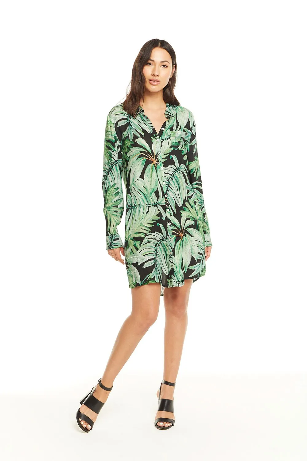 Chaser Heirloom Gauze Long Sleeve Button Down Shirt Dress