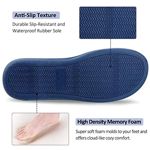 DL Women's Open Toe Cross Band Slippers, Memory Foam Slip on Home Slippers for Women with Indoor Outdoor Arch Support Rubber Sole, Navy, 9-10