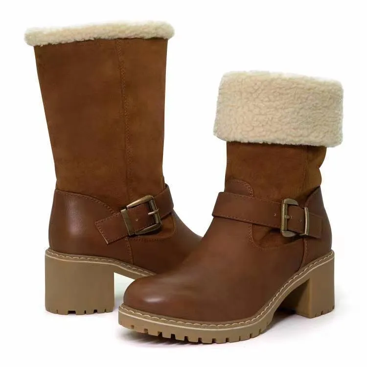 Fashion Boots With Buckle Chunky Heel