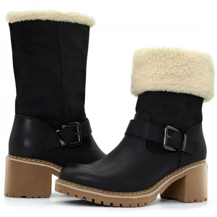 Fashion Boots With Buckle Chunky Heel