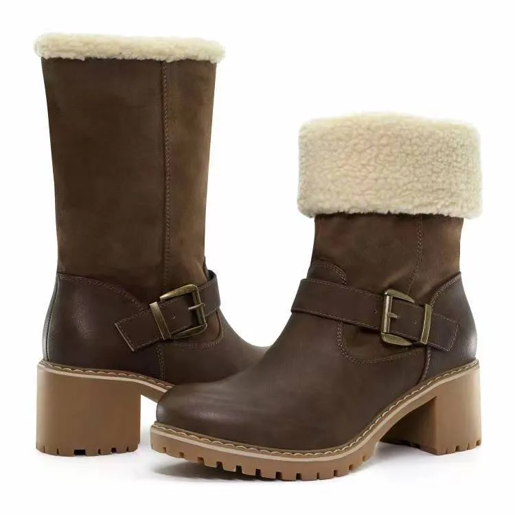 Fashion Boots With Buckle Chunky Heel