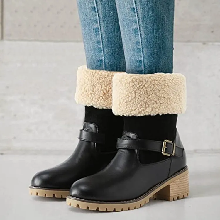 Fashion Boots With Buckle Chunky Heel
