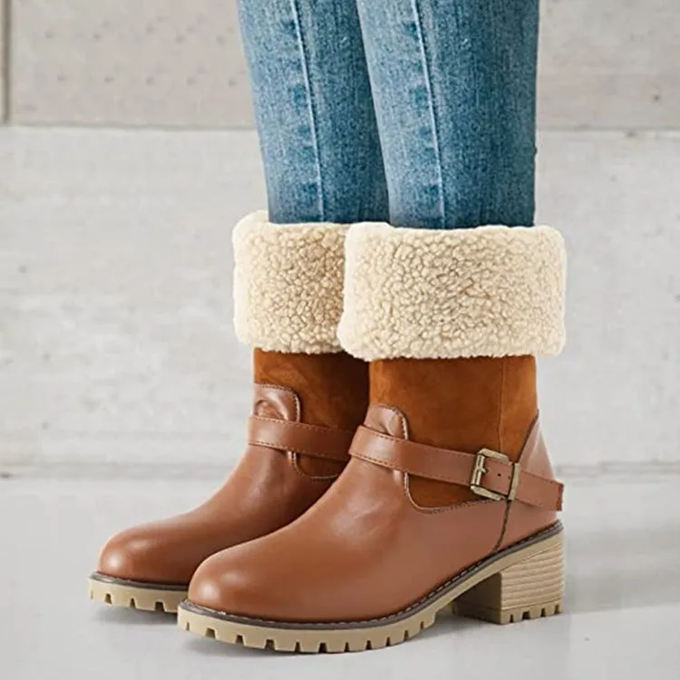 Fashion Boots With Buckle Chunky Heel
