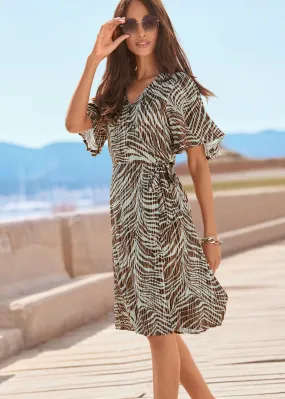 Flutter Sleeve Dress - Brown Multi