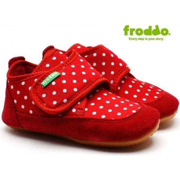 Froddo Girls Red Polka Baby Toddler First Walking Shoes (Made in Europe)