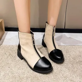 Front Zipper Round Toe Boots