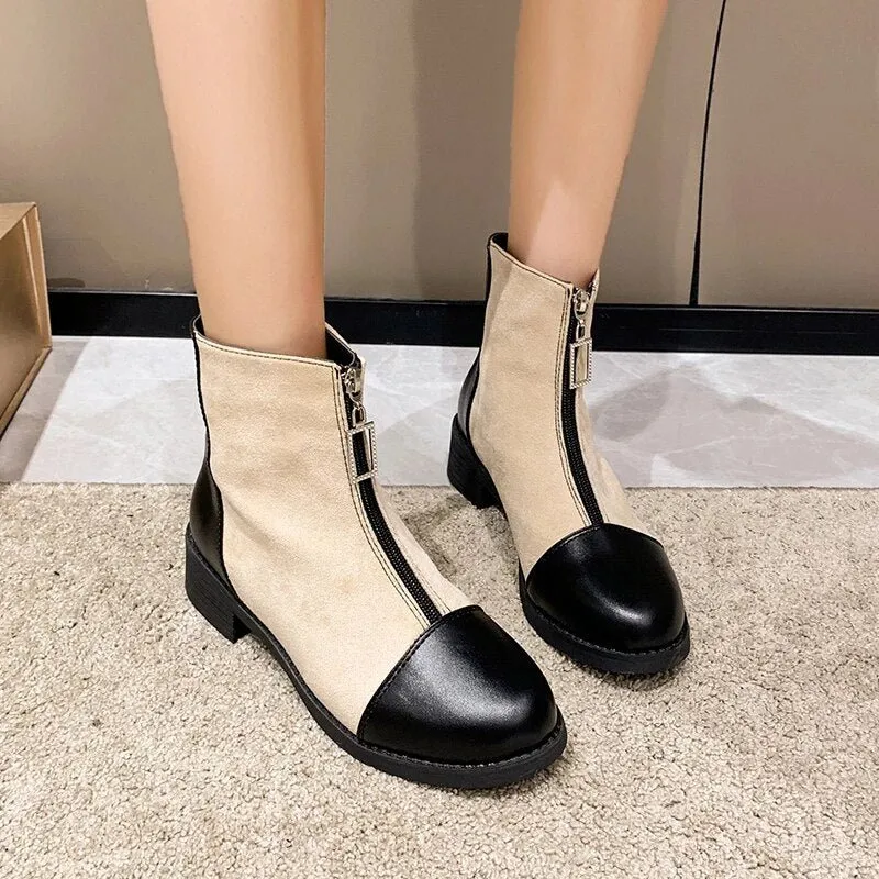 Front Zipper Round Toe Boots