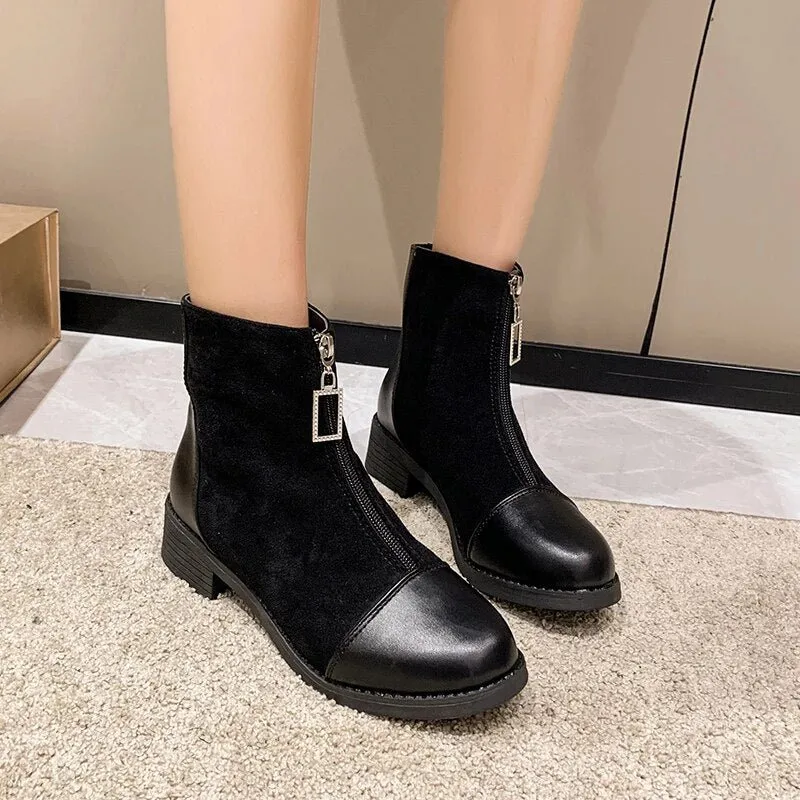 Front Zipper Round Toe Boots