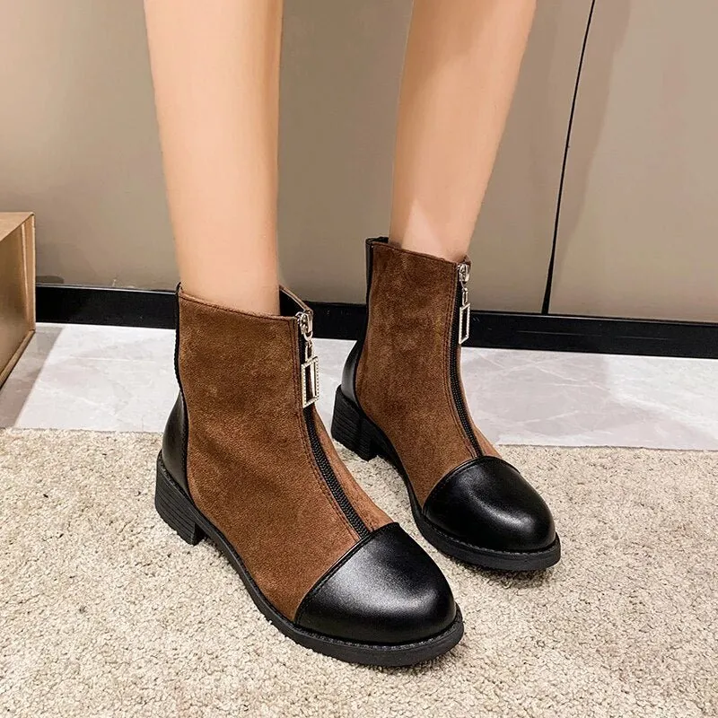 Front Zipper Round Toe Boots