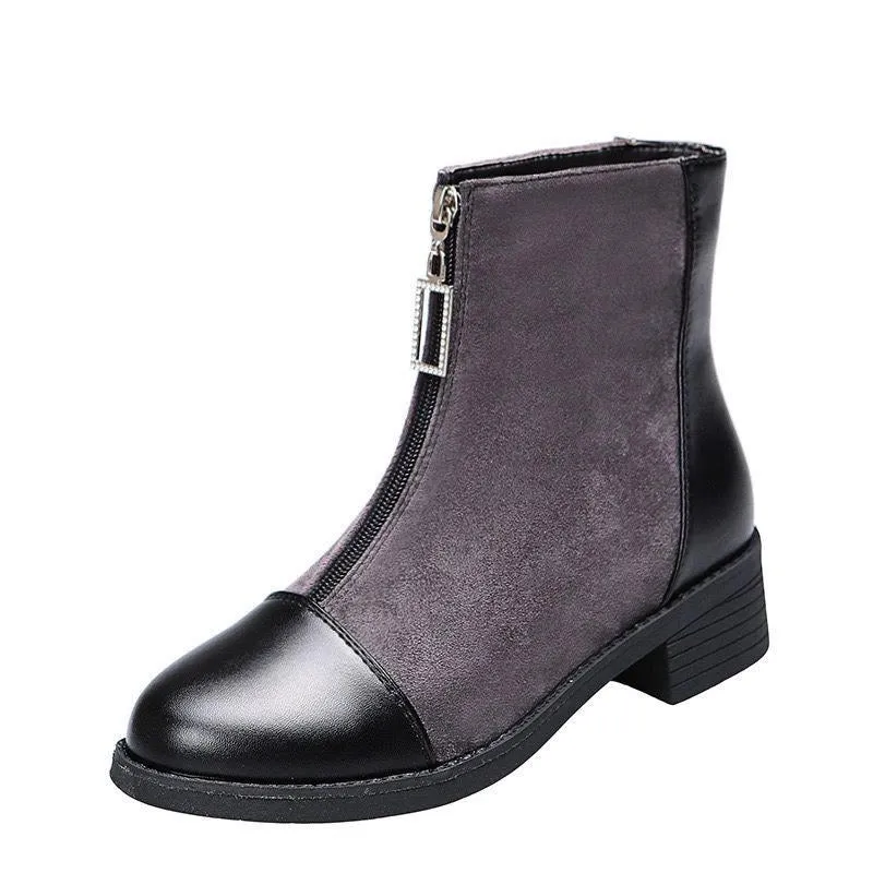 Front Zipper Round Toe Boots