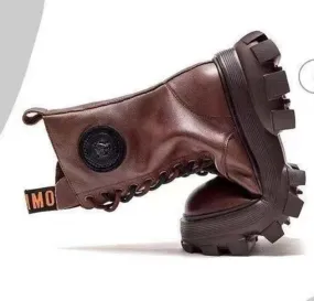 Handmade warm leather platform boots