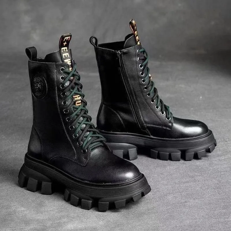 Handmade warm leather platform boots