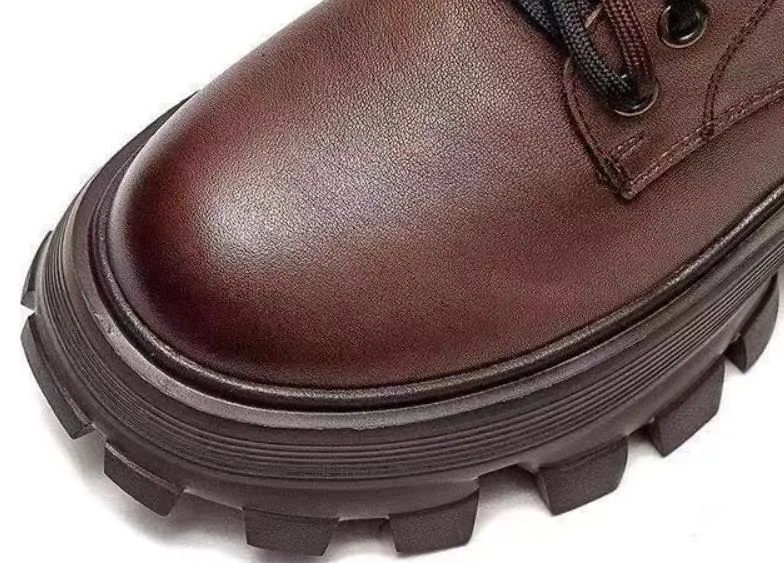 Handmade warm leather platform boots