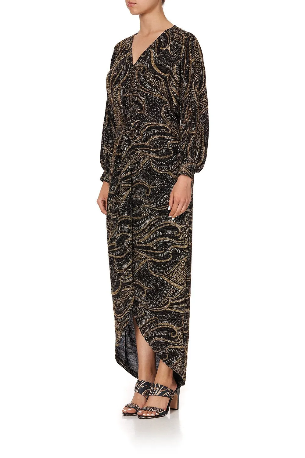 JERSEY TWIST FRONT SPLIT DRESS LUXE BLACK
