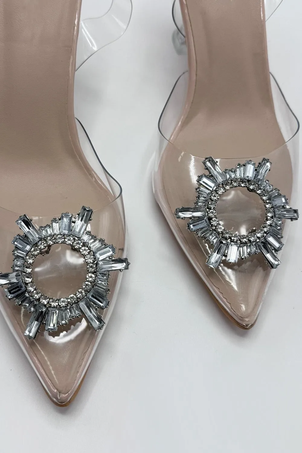 Leyra Diamante Brooch Slingback Perspex Court Shoes in Clear