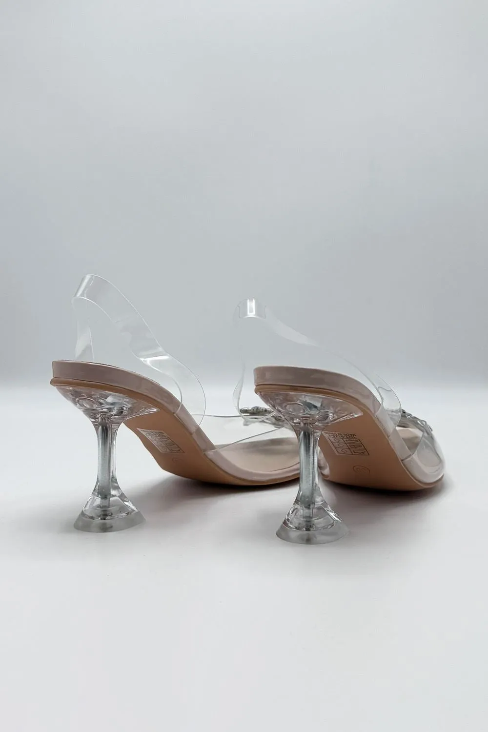 Leyra Diamante Brooch Slingback Perspex Court Shoes in Clear