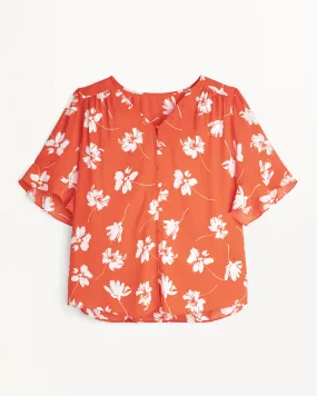 Mila Ruffle Sleeve Blouse | Red / White