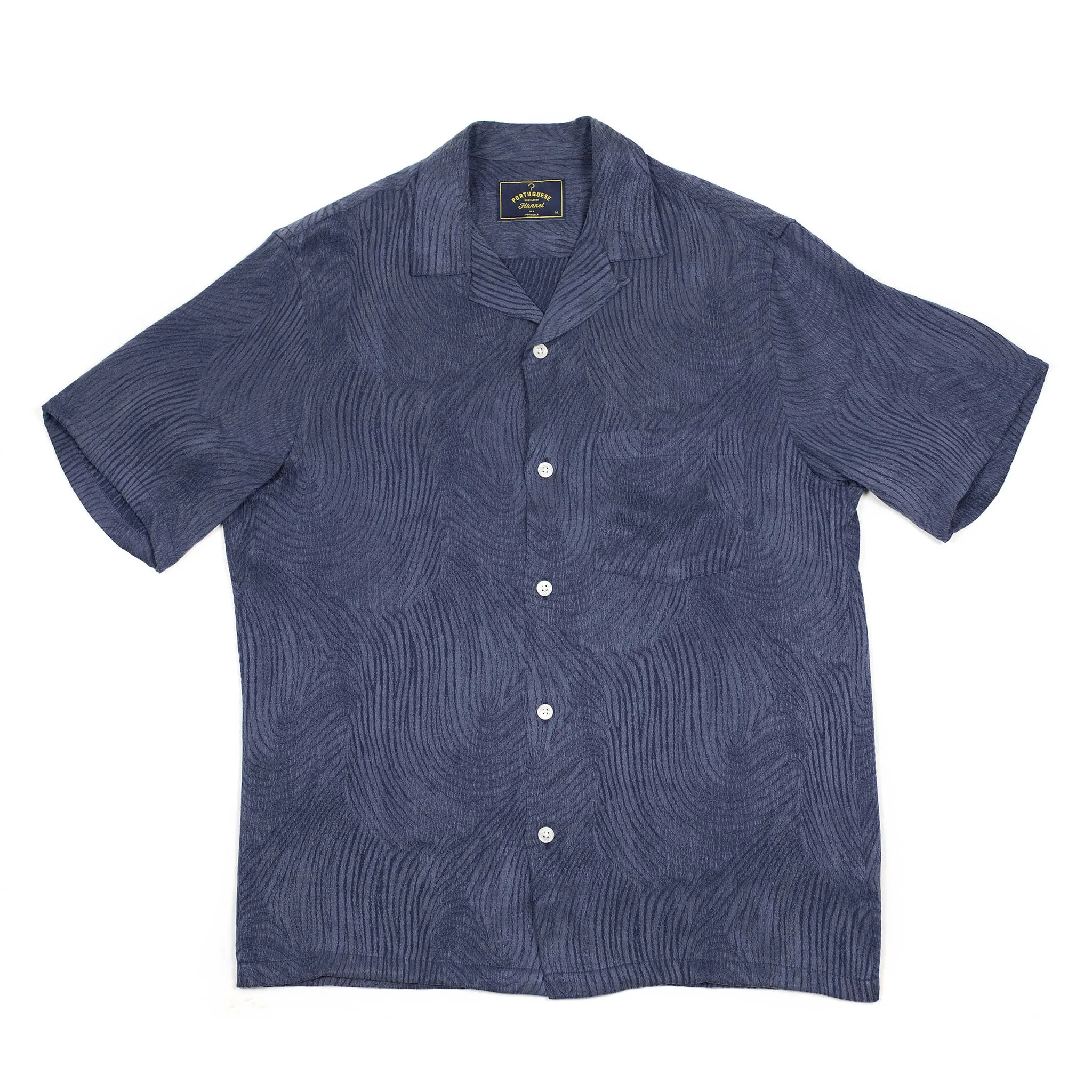 Optic camp collar shirt in navy viscose jacquard