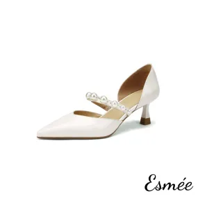 Patent Leather High Heels with Pearl Design Straps