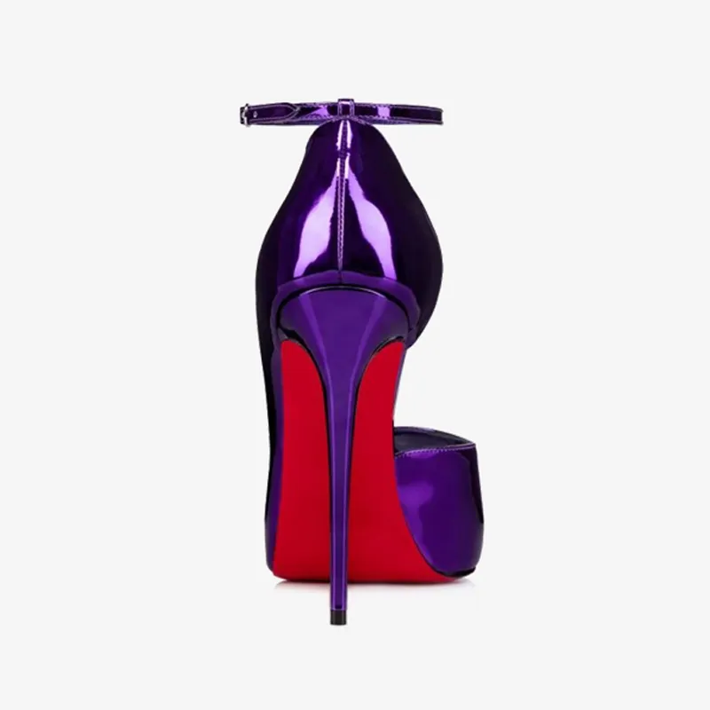 Purple Leather Pumps with Adjustable Straps