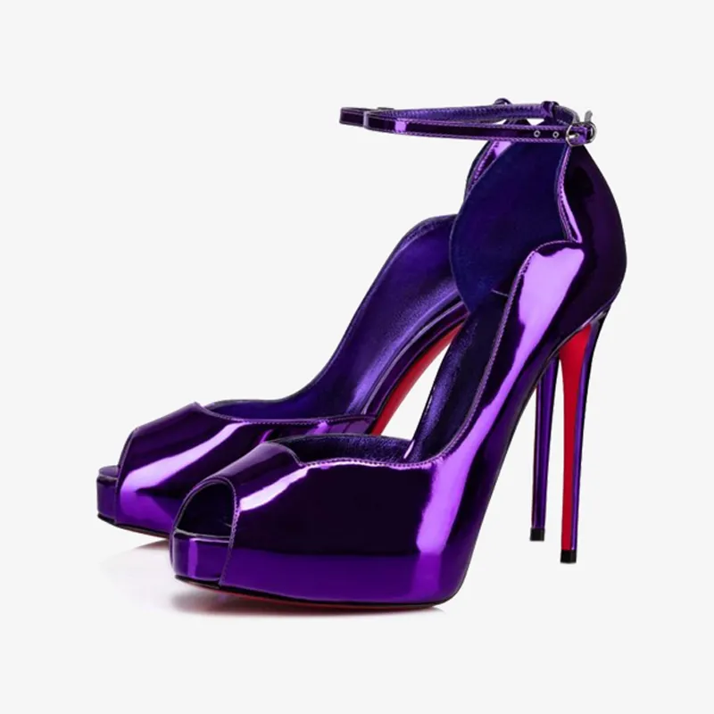 Purple Leather Pumps with Adjustable Straps