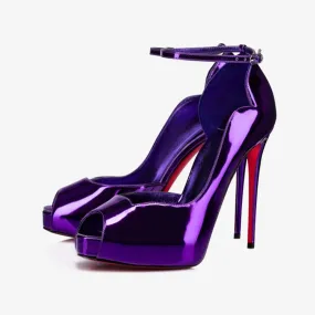 Purple Leather Pumps with Adjustable Straps