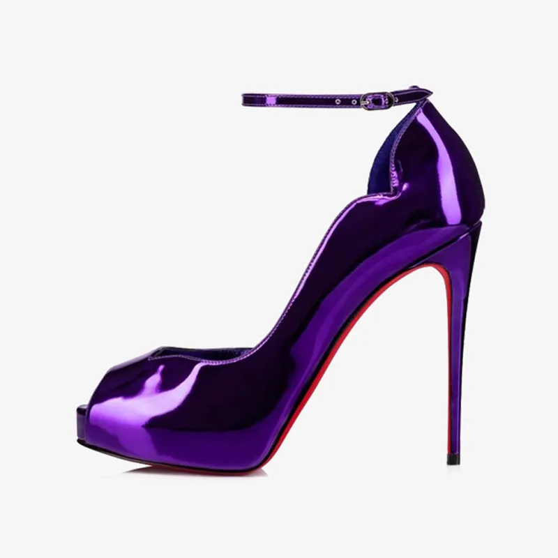 Purple Leather Pumps with Adjustable Straps
