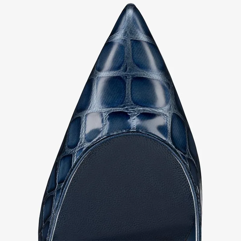 Refined Denim-Blue Alligator-Embossed Pumps