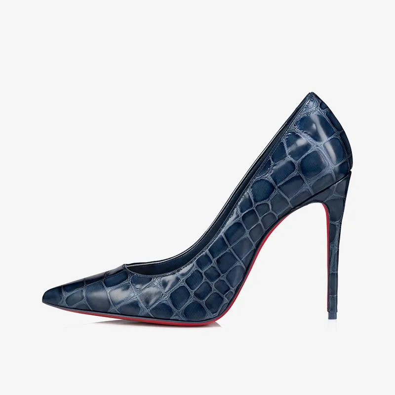 Refined Denim-Blue Alligator-Embossed Pumps