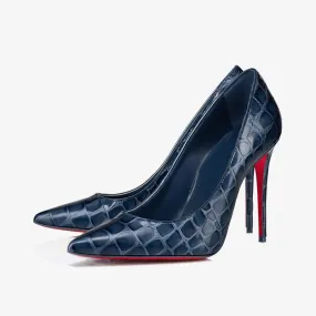 Refined Denim-Blue Alligator-Embossed Pumps