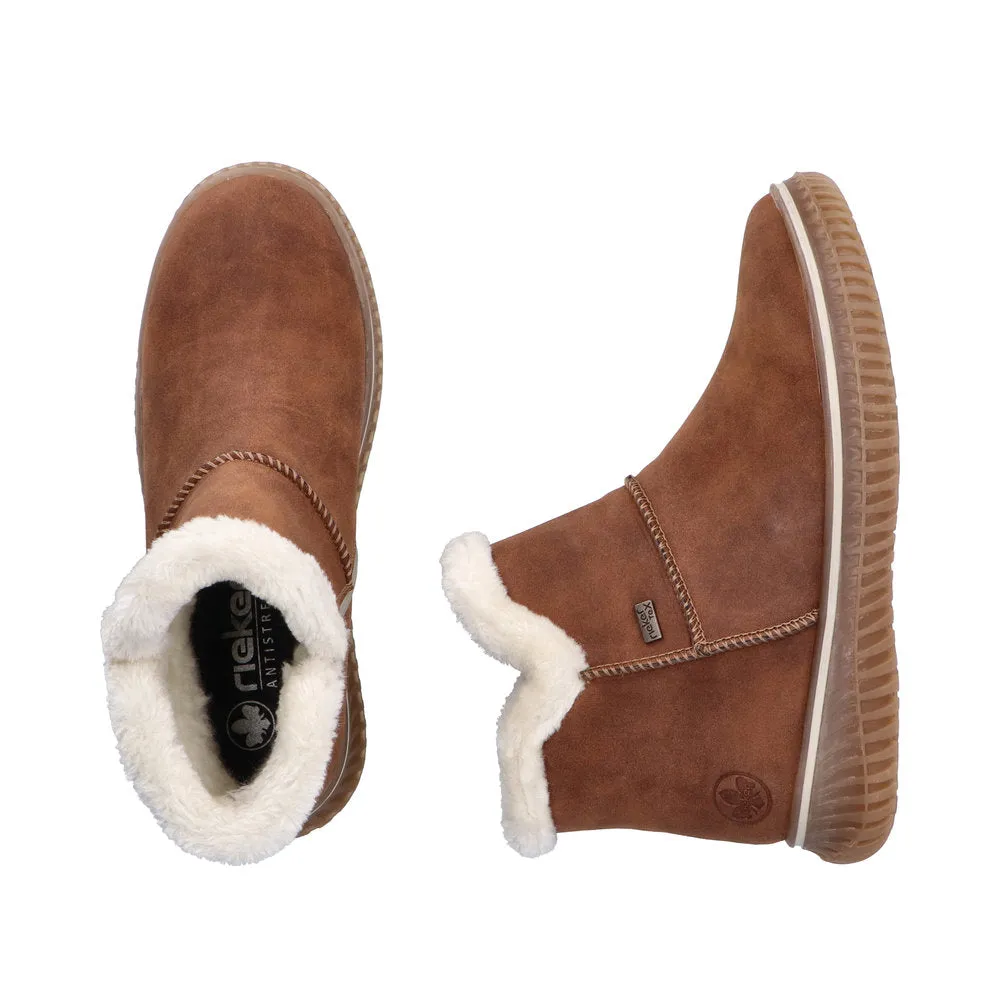 Rieker 74260-25 Ladies Brandy Water Resistant Slip On Ankle Boots