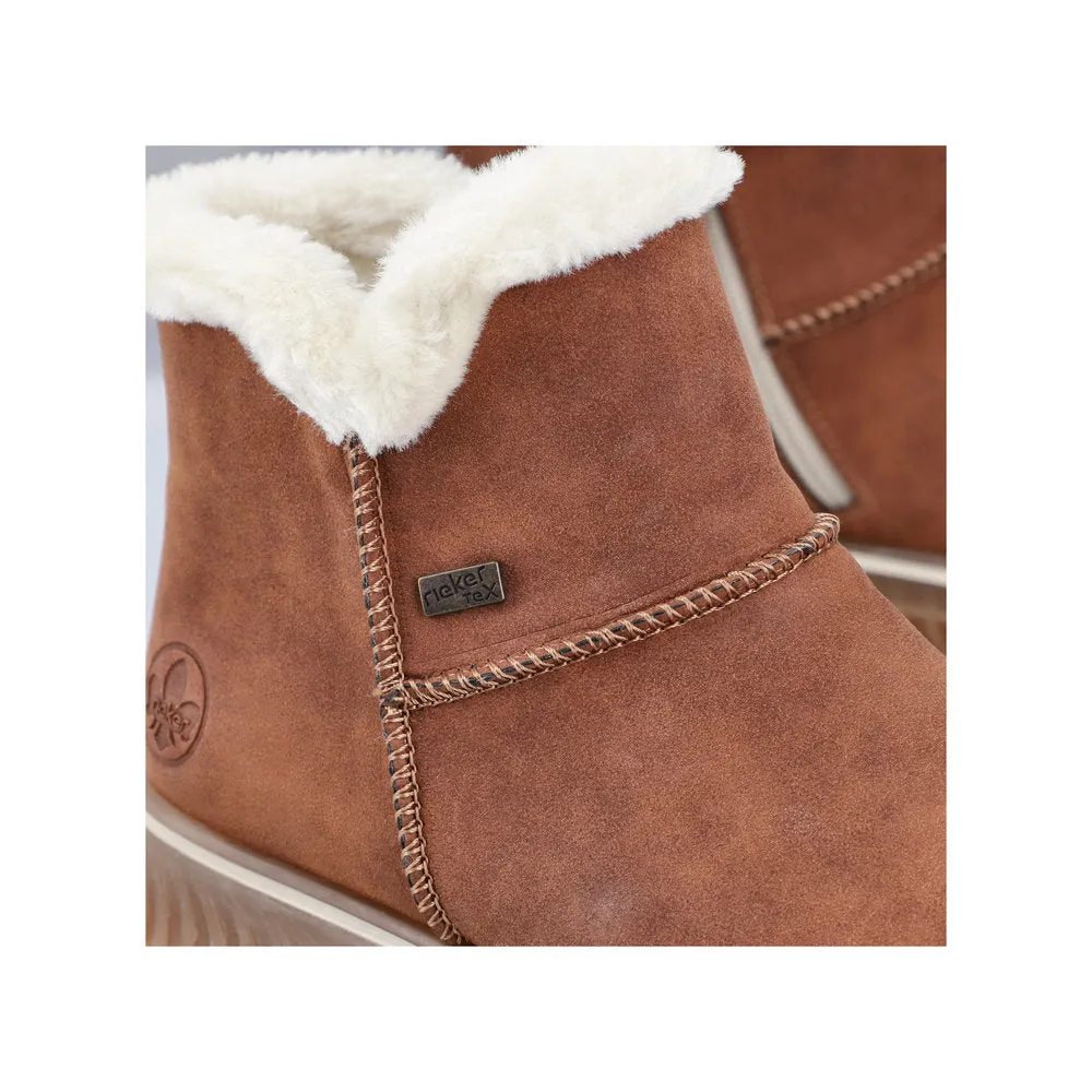 Rieker 74260-25 Ladies Brandy Water Resistant Slip On Ankle Boots