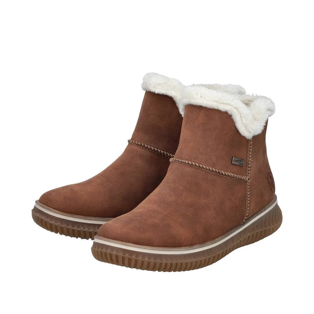 Rieker 74260-25 Ladies Brandy Water Resistant Slip On Ankle Boots
