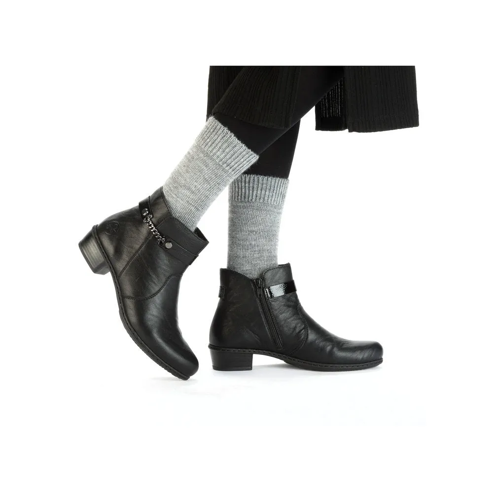 Rieker Y0783-00 Ladies Black Side Zip Ankle Boots