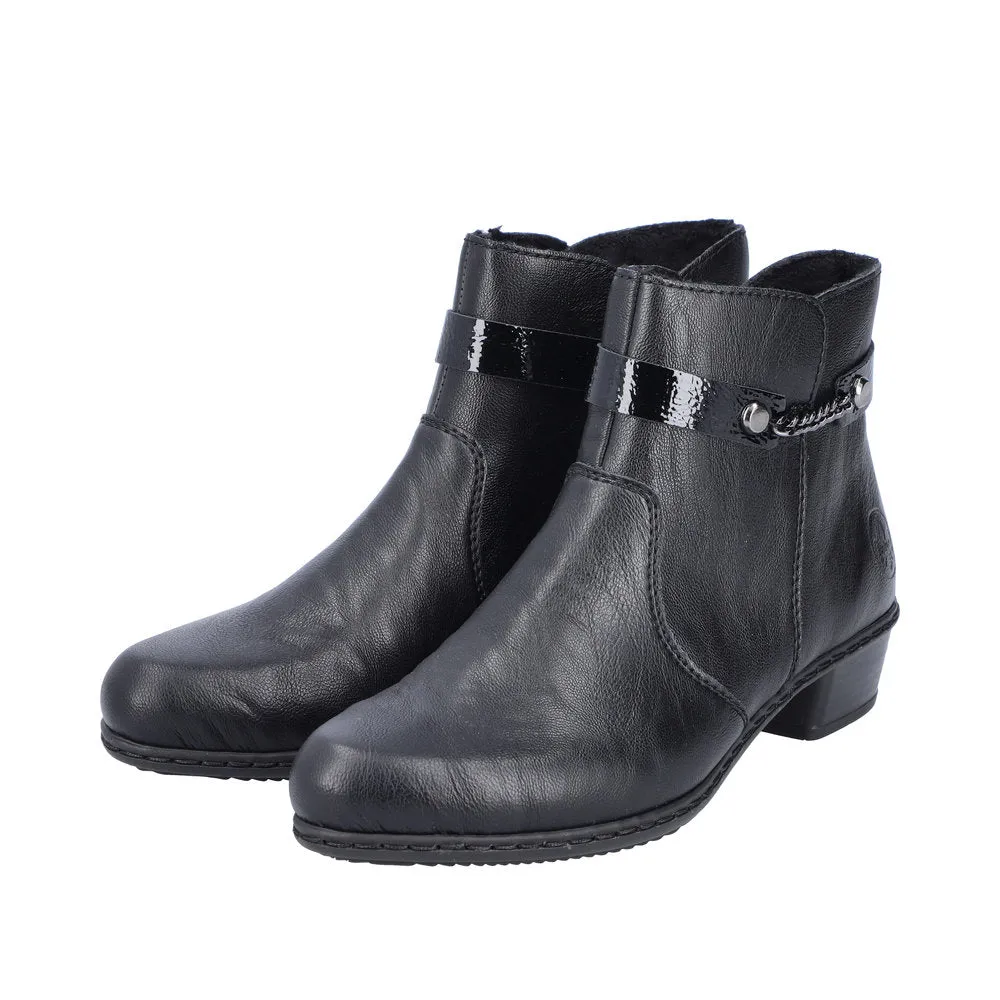 Rieker Y0783-00 Ladies Black Side Zip Ankle Boots