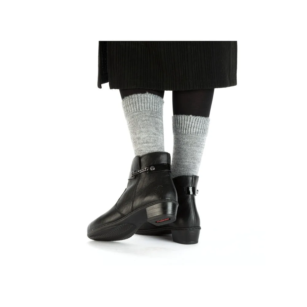 Rieker Y0783-00 Ladies Black Side Zip Ankle Boots