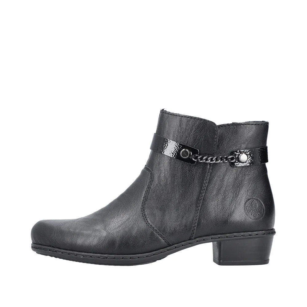 Rieker Y0783-00 Ladies Black Side Zip Ankle Boots