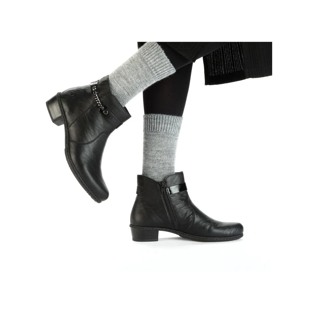 Rieker Y0783-00 Ladies Black Side Zip Ankle Boots