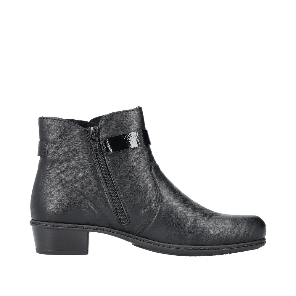Rieker Y0783-00 Ladies Black Side Zip Ankle Boots
