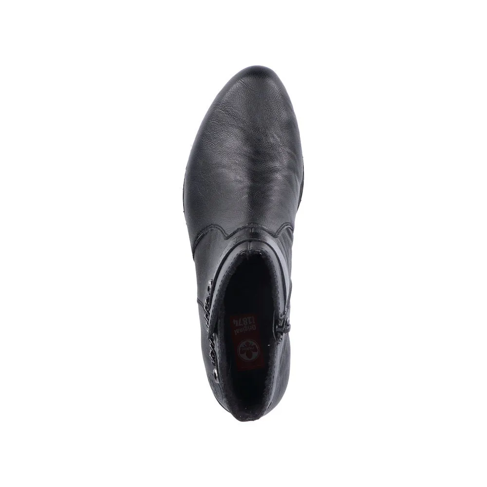 Rieker Y0783-00 Ladies Black Side Zip Ankle Boots