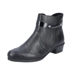 Rieker Y0783-00 Ladies Black Side Zip Ankle Boots