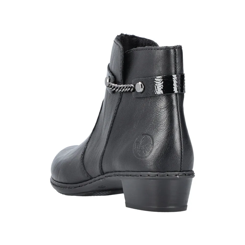 Rieker Y0783-00 Ladies Black Side Zip Ankle Boots