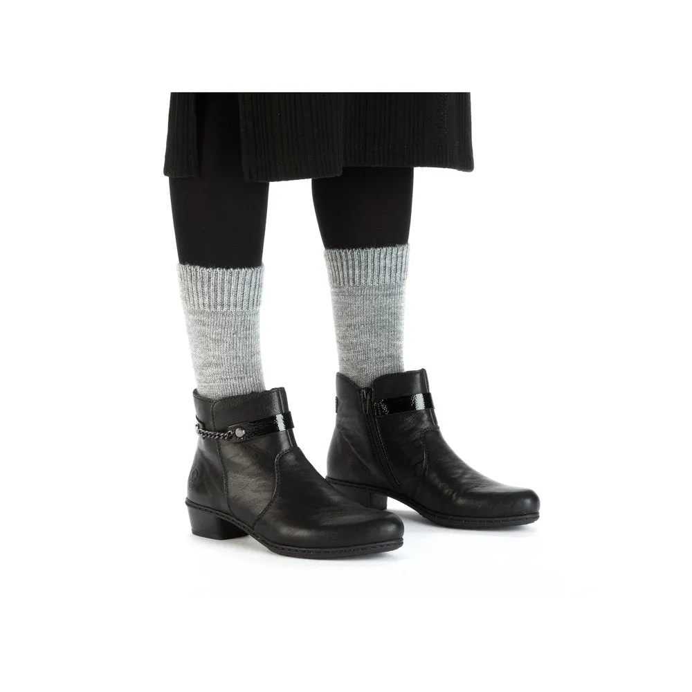 Rieker Y0783-00 Ladies Black Side Zip Ankle Boots