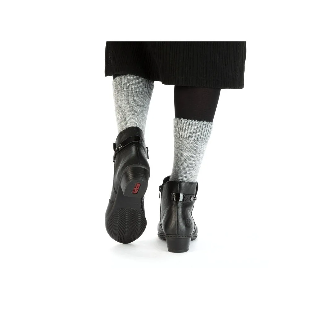 Rieker Y0783-00 Ladies Black Side Zip Ankle Boots
