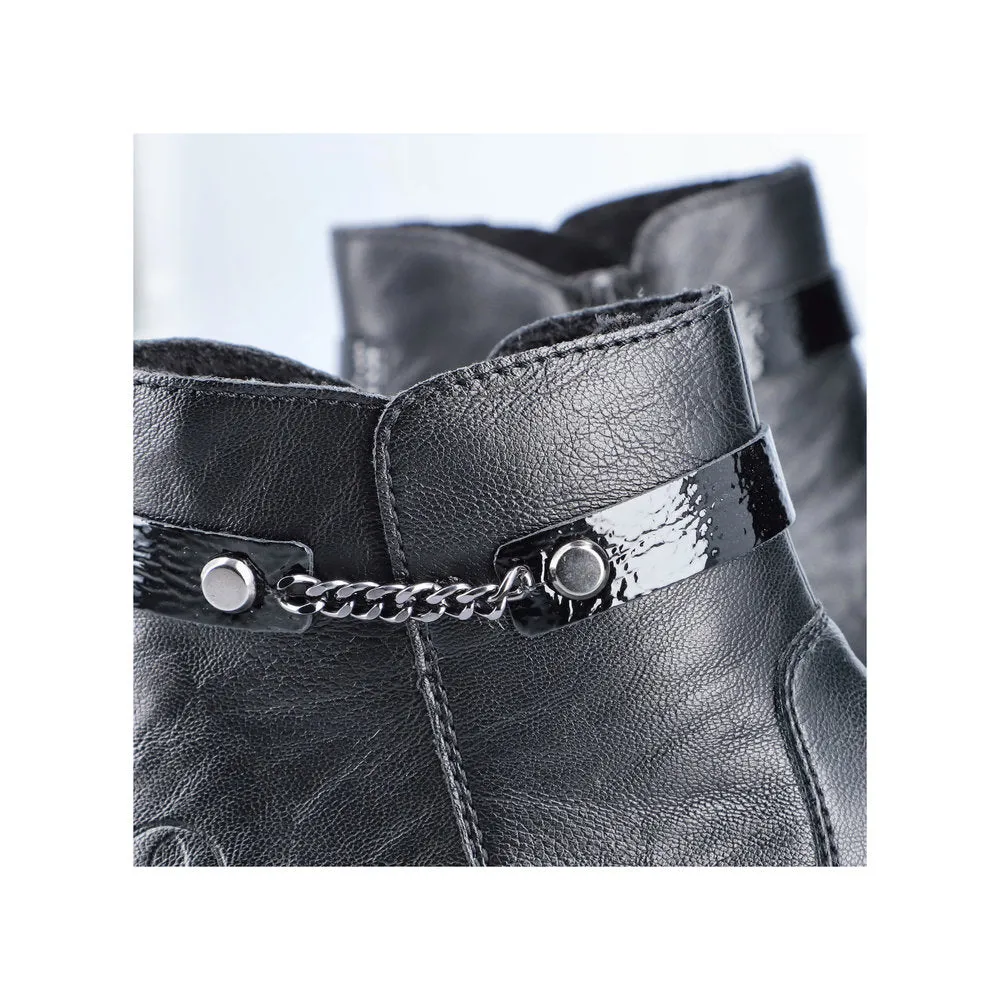 Rieker Y0783-00 Ladies Black Side Zip Ankle Boots