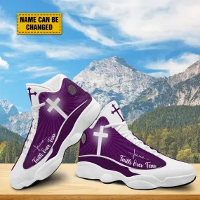 Teesdily | Customized Jesus Faith Over Fear Basketball Shoes, Jesus Purple Design, Jesus Lovers Gift, Christian Unisex Shoes