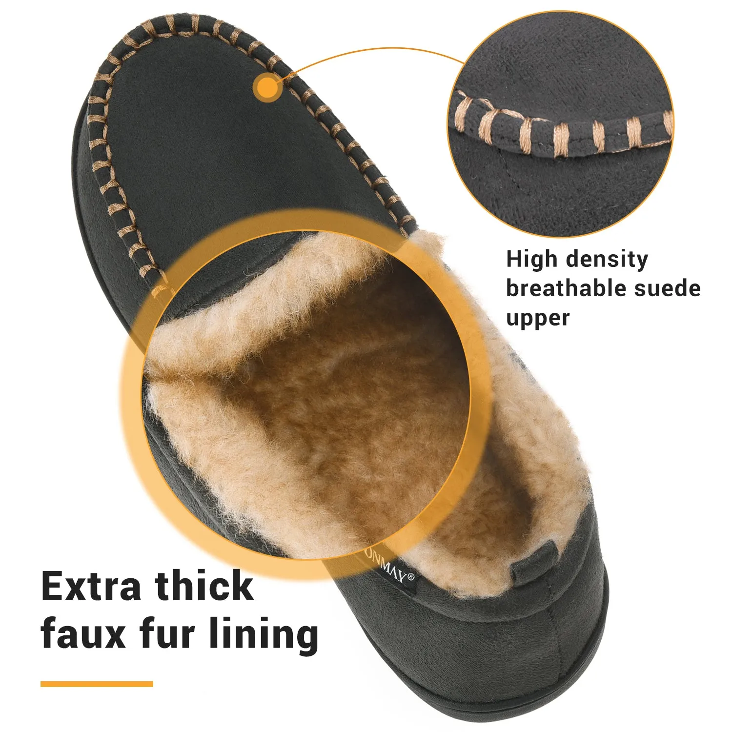VONMAY Men's Moccasin Slippers Fuzzy House Shoes Fluffy Fur Winter Warm Memory Foam Indoor Outdoor