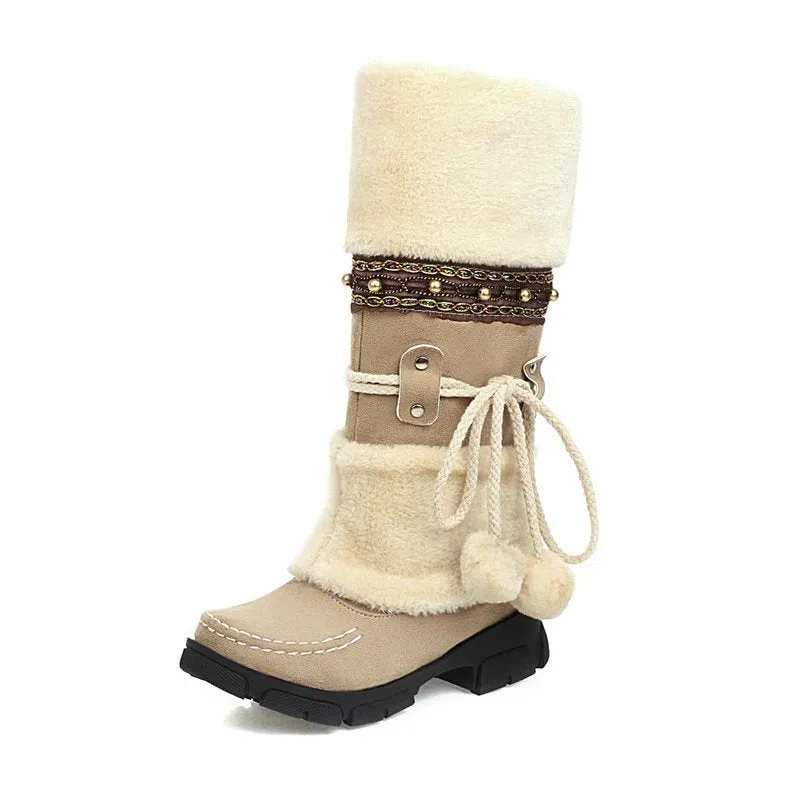 Women's Fur Ball High Boots Warm Ethnic Boots