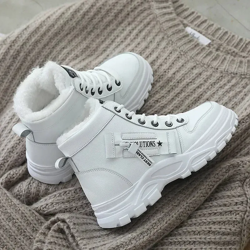 Womens Winter Platform Ankle Boots - Warm PU Leather Sneakers