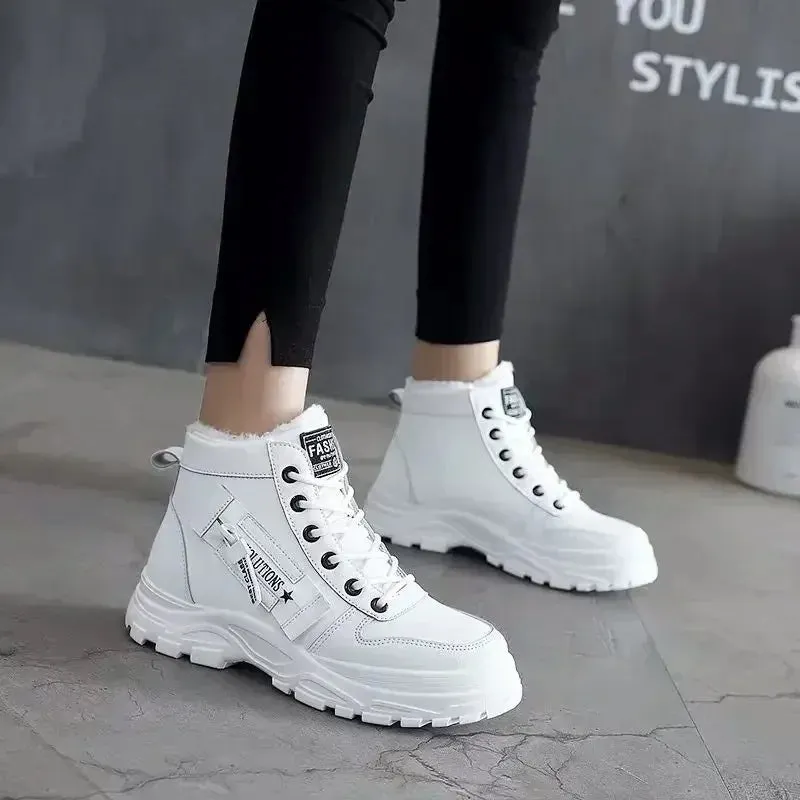 Womens Winter Platform Ankle Boots - Warm PU Leather Sneakers